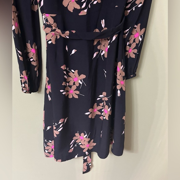 Boden Mara Dress in Black Bramble Floral Pink Tie Waist Size 4 Knee Length - Picture 5 of 10